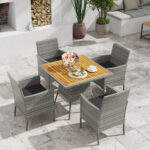 5 Pieces PE Wicker Patio Dining Set Outdoor Acacia Wood Table and Chairs - Image 3