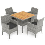 5 Pieces PE Wicker Patio Dining Set Outdoor Acacia Wood Table and Chairs