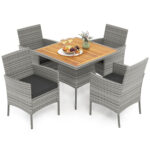5 Pieces PE Wicker Patio Dining Set Outdoor Acacia Wood Table and Chairs - Image 4