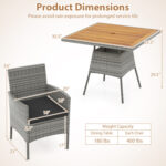 5 Pieces PE Wicker Patio Dining Set Outdoor Acacia Wood Table and Chairs - Image 5