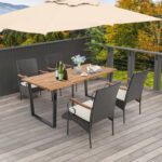 5 Pieces Patio Rattan Dining Set with Umbrella Hole for Poolside Backyard - Image 2