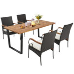 5 Pieces Patio Rattan Dining Set with Umbrella Hole for Poolside Backyard - Image 3