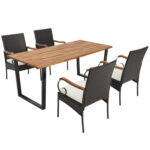 5 Pieces Patio Rattan Dining Set with Umbrella Hole for Poolside Backyard - Image 4