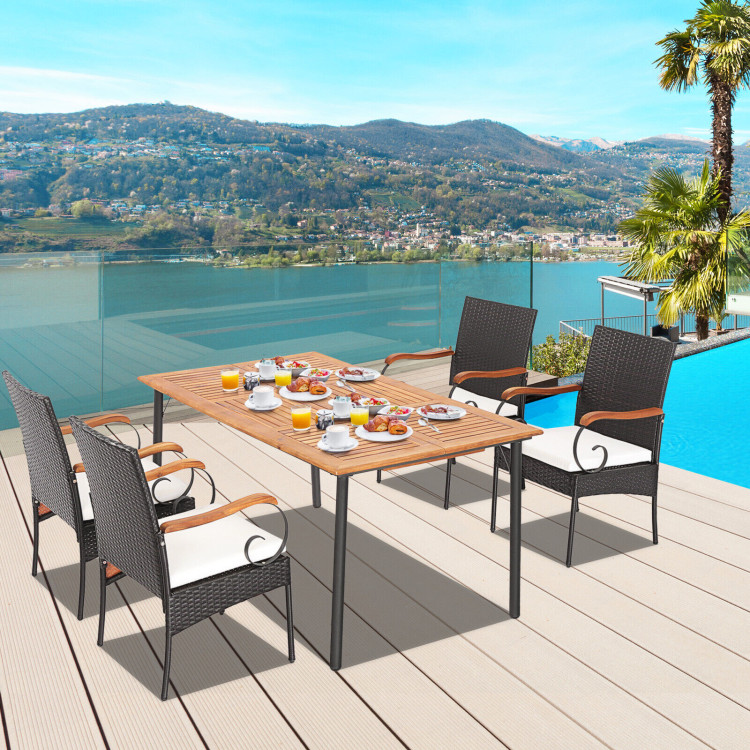 5 Pieces Patio Wicker Dining Set with Detachable Cushion and Umbrella Hole - Image 1