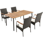 5 Pieces Patio Wicker Dining Set with Detachable Cushion and Umbrella Hole - Image 2