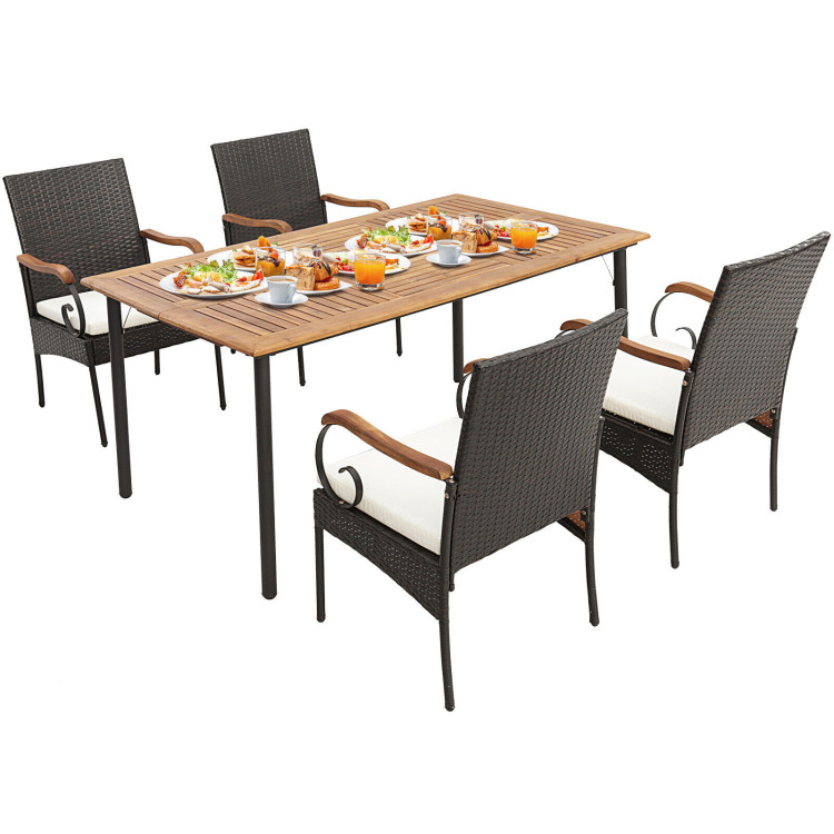 5 Pieces Patio Wicker Dining Set with Detachable Cushion and Umbrella Hole - Image 3