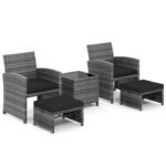 5 Pieces Patio Furniture Set PE Wicker Outdoor Lounge Chairs with 2 Ottomans