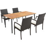 5 Pieces Patio Wicker Cushioned Dining Set with Umbrella Hole - Image 2
