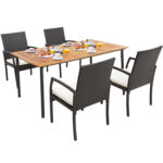 5 Pieces Patio Wicker Cushioned Dining Set with Umbrella Hole - Image 3