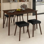 5 Piece Dining Table Set for 4 with 4 Upholstered Stools and Rubber Wood Legs - Image 3