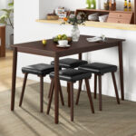 5 Piece Dining Table Set for 4 with 4 Upholstered Stools and Rubber Wood Legs - Image 2