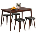 5 Piece Dining Table Set for 4 with 4 Upholstered Stools and Rubber Wood Legs - Image 4