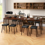 5 Piece Dining Table Set for 4 with 4 Upholstered Stools and Rubber Wood Legs - Image 6