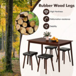 5 Piece Dining Table Set for 4 with 4 Upholstered Stools and Rubber Wood Legs - Image 8