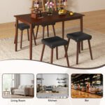 5 Piece Dining Table Set for 4 with 4 Upholstered Stools and Rubber Wood Legs - Image 10