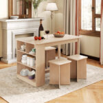 5 Pieces Dining Table Set with Storage Shelf and 4 Stools - Image 2