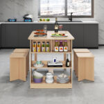 5 Pieces Dining Table Set with Storage Shelf and 4 Stools - Image 3