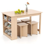 5 Pieces Dining Table Set with Storage Shelf and 4 Stools - Image 4