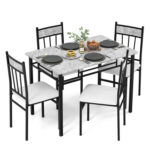 5 Pieces Faux Marble Dining Set Table with Solid Steel Frame - Image 4
