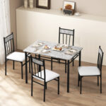 5 Pieces Faux Marble Dining Set Table with Solid Steel Frame - Image 6