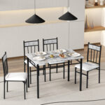 5 Pieces Faux Marble Dining Set Table with Solid Steel Frame - Image 7