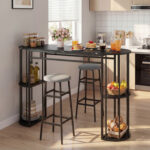 60 Inch Dining Table and 2 Upholstered Barstools with Faux Marble Tabletop - Image 2