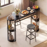 60 Inch Dining Table and 2 Upholstered Barstools with Faux Marble Tabletop - Image 3