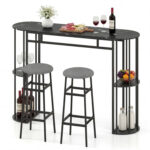 60 Inch Dining Table and 2 Upholstered Barstools with Faux Marble Tabletop