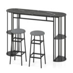 60 Inch Dining Table and 2 Upholstered Barstools with Faux Marble Tabletop - Image 4