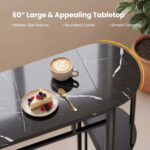 60 Inch Dining Table and 2 Upholstered Barstools with Faux Marble Tabletop - Image 7