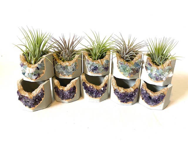 Amethyst Crystal & Fluorite Crystal Planter with Air Plant