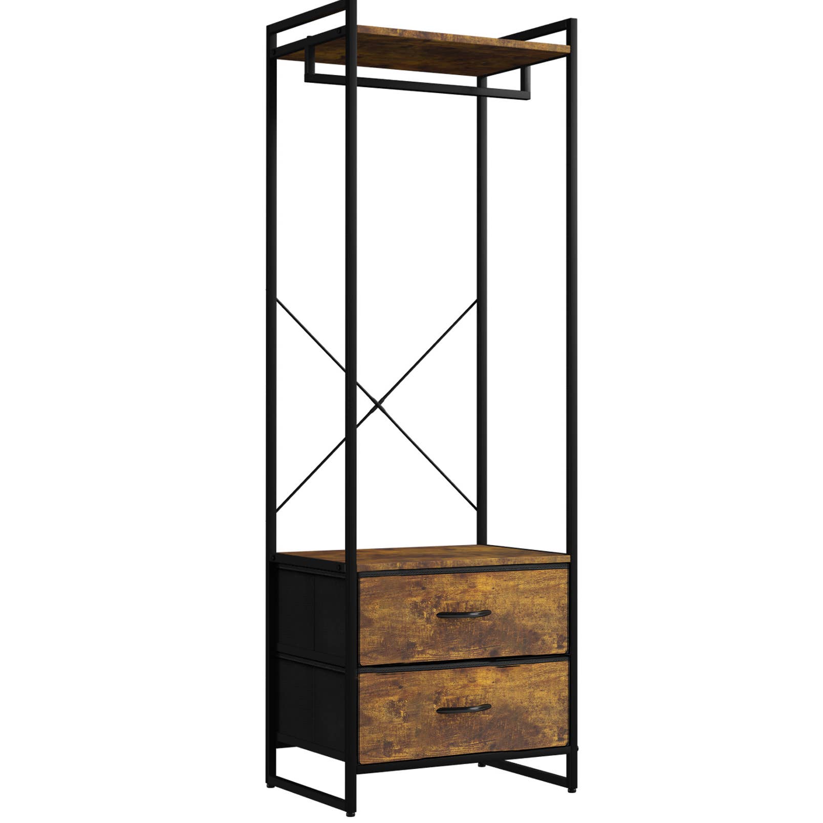Clothing Rack with Drawers, Clothes Stand Dresser, Rustic