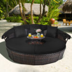 Patio Round Rattan Daybed with Retractable Canopy and Height Adjustable Coffee Table - Image 8
