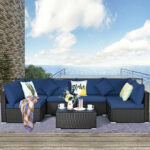 7 Pieces Sectional Wicker Furniture Sofa Set with Tempered Glass Top Coffee Table - Image 8