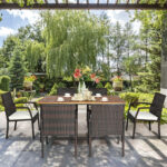 7 Pieces Patio Rattan Cushioned Dining Set with Umbrella Hole - Image 8