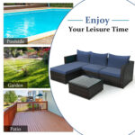 5 Pieces Patio Rattan Sectional Furniture Set with Cushions and Coffee Table - Image 12