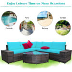 6 Piece Wicker Patio Sectional Sofa Set with Tempered Glass Coffee Table - Image 7