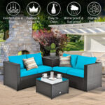 4 Pieces Outdoor Patio Rattan Furniture Set with Loveseat and Storage Box - Image 6