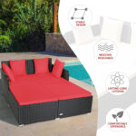 Spacious Outdoor Rattan Daybed with Upholstered Cushions and Pillows - Image 10