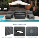 6 Pieces Patio Rattan Furniture Set with Glass Table and Cushioned Seat - Image 3