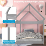 Twin Size Kids House Bed Wood Frame with Roof - Image 10