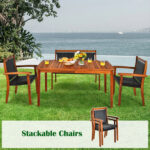 4 Pieces Acacia Wood Patio Rattan Dining Furniture Set - Image 11