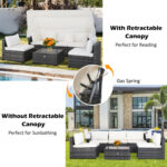 6 Pieces Patio Rattan Furniture Set with Retractable Canopy - Image 9