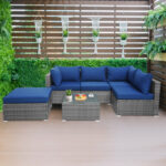 6 Pieces Outdoor Rattan Sofa Set with Seat and Back Cushions - Image 3