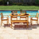 6 Pieces Outdoor Acacia Wood Dining Set with Umbrella Hole - Image 2