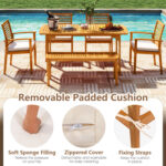 6 Pieces Outdoor Acacia Wood Dining Set with Umbrella Hole - Image 8