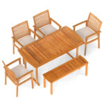 6 Pieces Outdoor Acacia Wood Dining Set with Umbrella Hole - Image 3