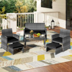 6 Pieces Patio Furniture Set Outdoor Sectional Conversation PE Rattan Sofa Set - Image 3