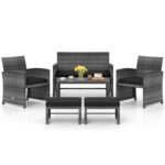 6 Pieces Patio Furniture Set Outdoor Sectional Conversation PE Rattan Sofa Set - Image 4