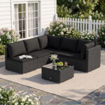 6 Pieces Patio Rattan Furniture Set with Cushions - Image 2